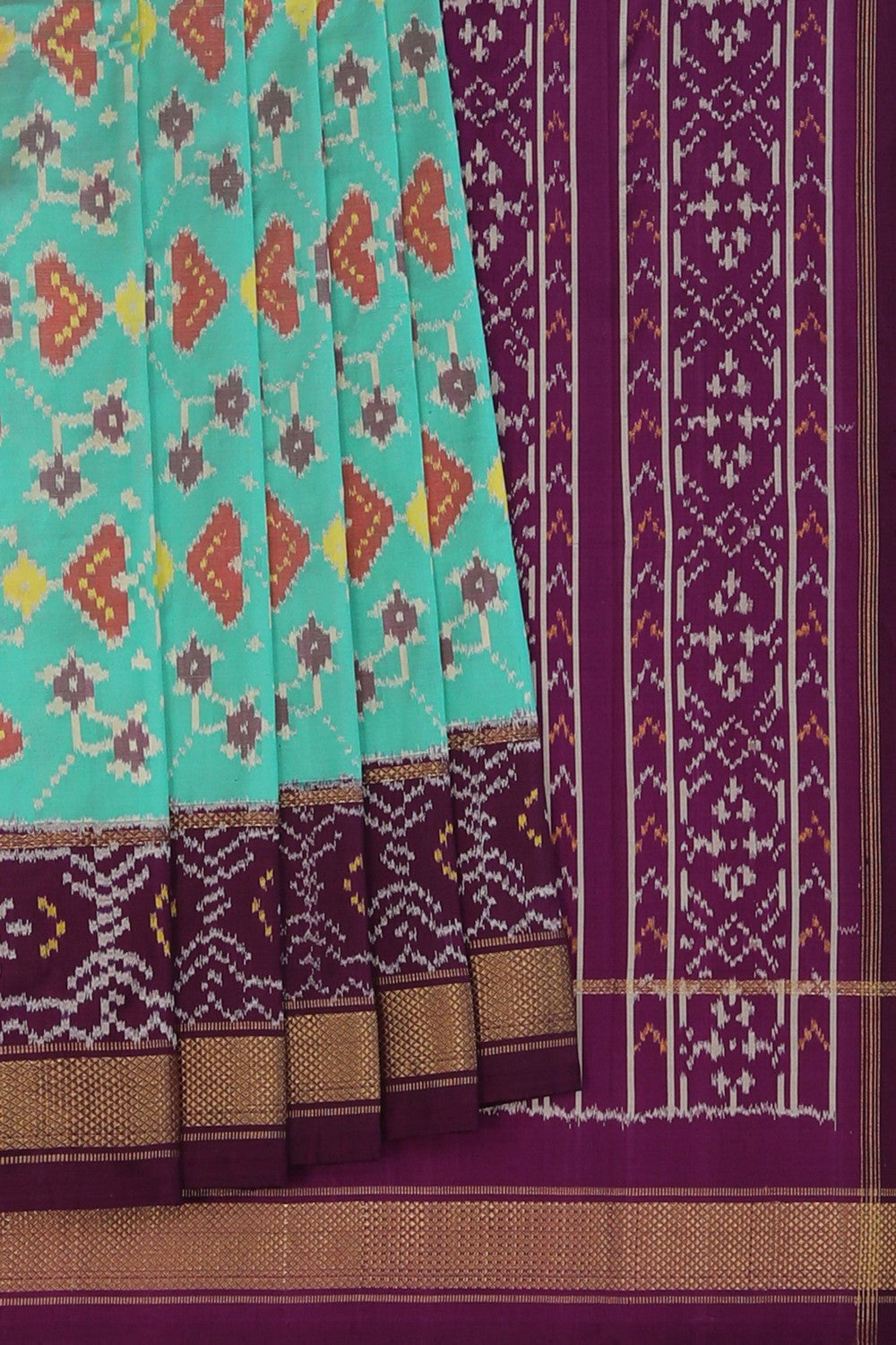 Image of Pochampally Ikat Silk Turquoise Blue Saree